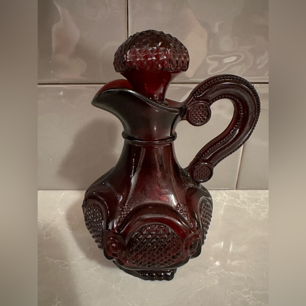 Avon 1876 Ruby Red Cape Cod Cruet Vintage Glass Bottle With Stopper